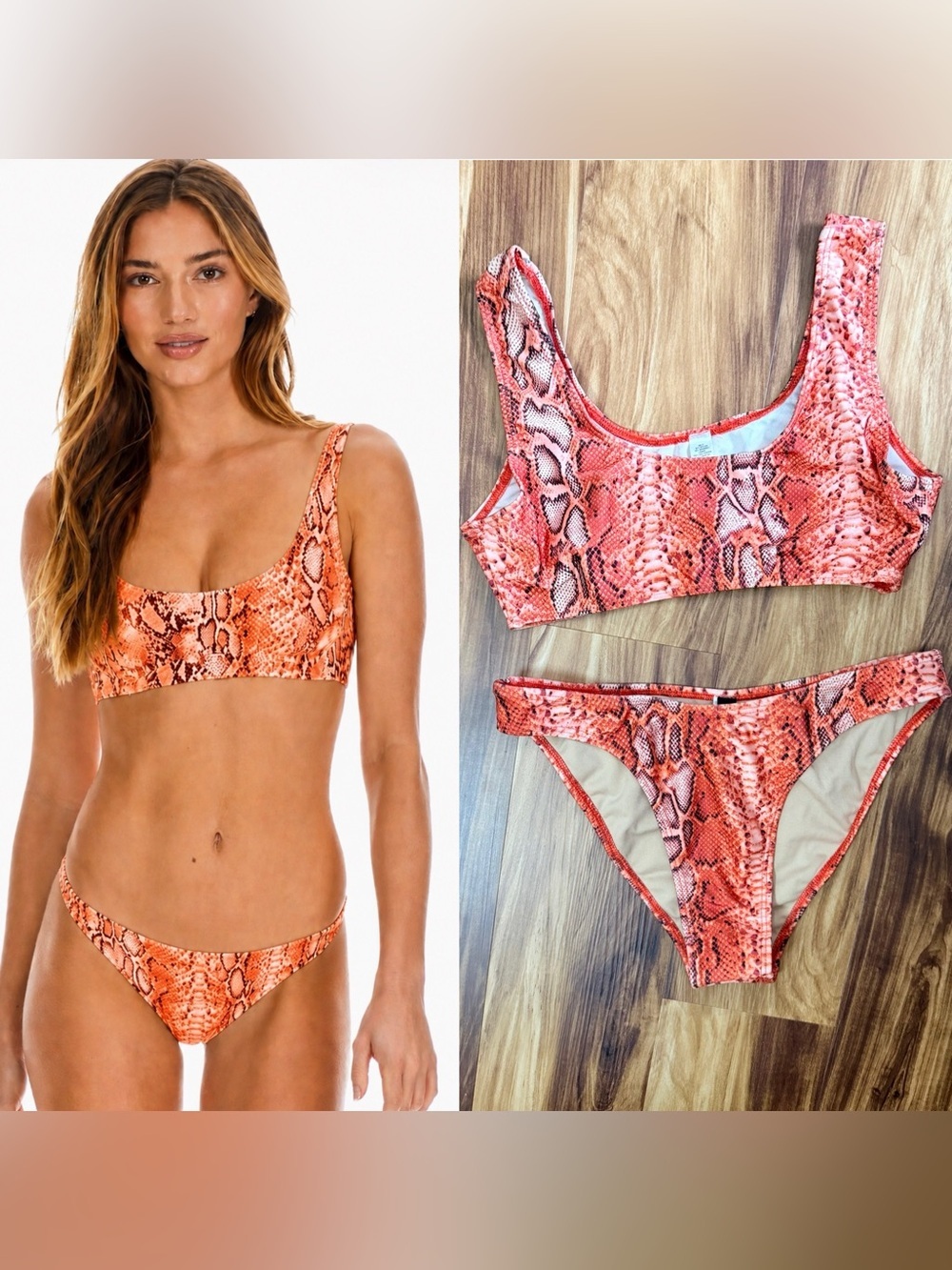 Forplay Orange Snake-Print Bikini Set Full Coverage